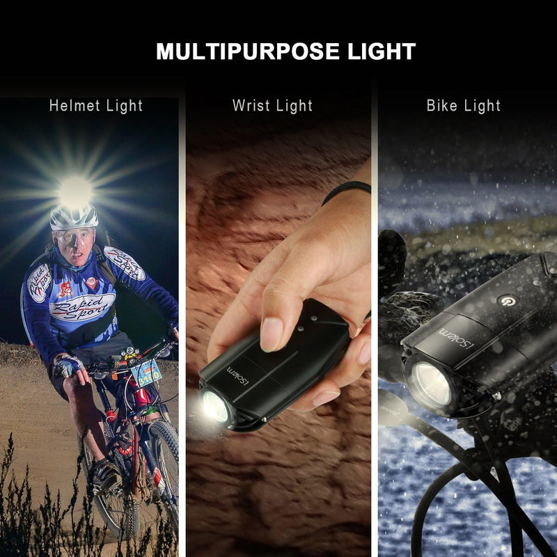 iSolem [Touch-Sensor-Schalter] Fahrradlicht, wiederaufladbare superhelle wasserdichte Fahrradvorderleuchte, rotes Rücklicht [batteriebetrieben], 3 Lichtmodelle