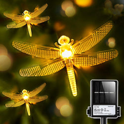 50LED Solar-Lichterkette mit zusätzlichem Batterie für regnerische Tage, 10m wasserdicht draht, inkl. AA-Batterie, Simulation Libelle, warmweiß