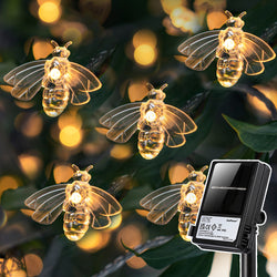 10m (33ft) 50 Bienen LED Lichterkette für Garten, Terrasse, Drinnen und Draußen - Solar und Batteriebetrieben, Warmweiß